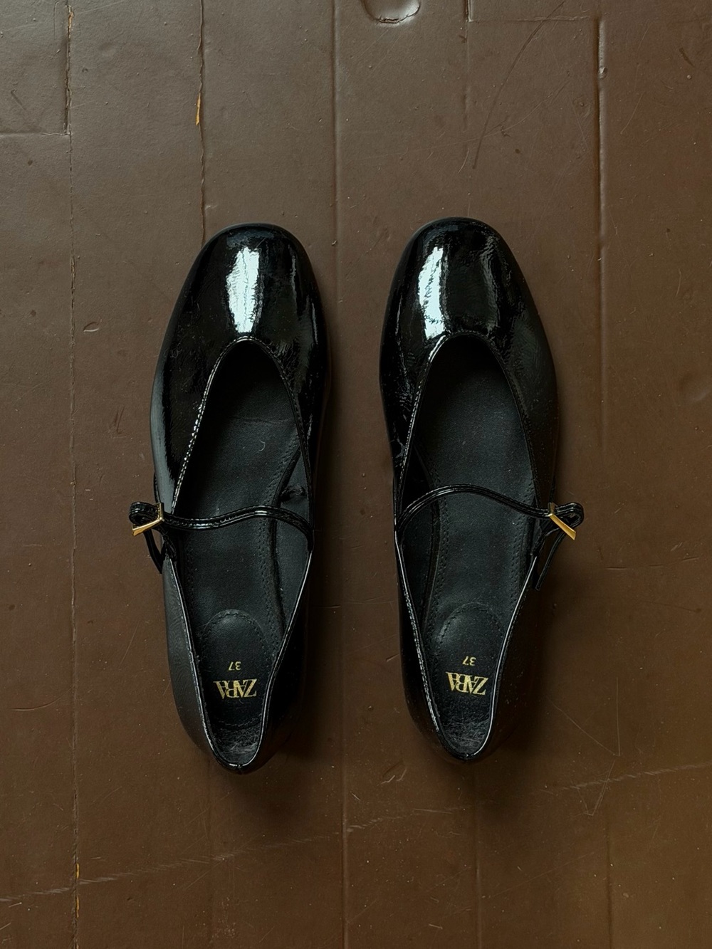 Zara Black Patent Mary Jane Flats with Buckle